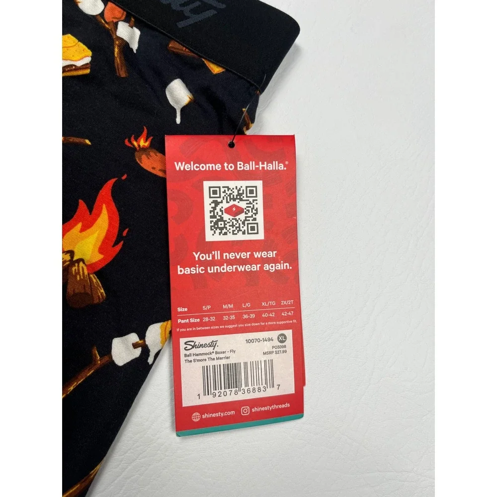 Shinesty Ball Hammock Boxer Briefs Mens XL Black The Smore The Merrier Campfire
